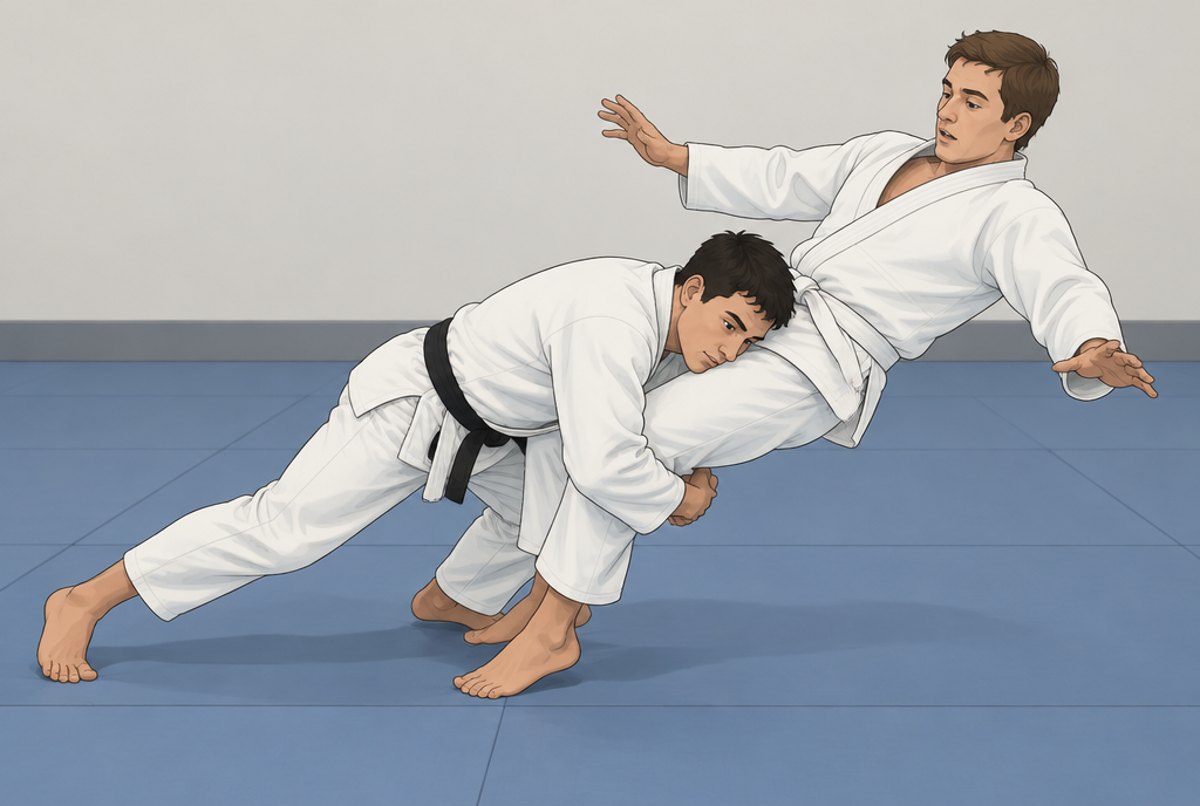 A person driving forward with both arms behind a partner's knees in a double leg takedown.